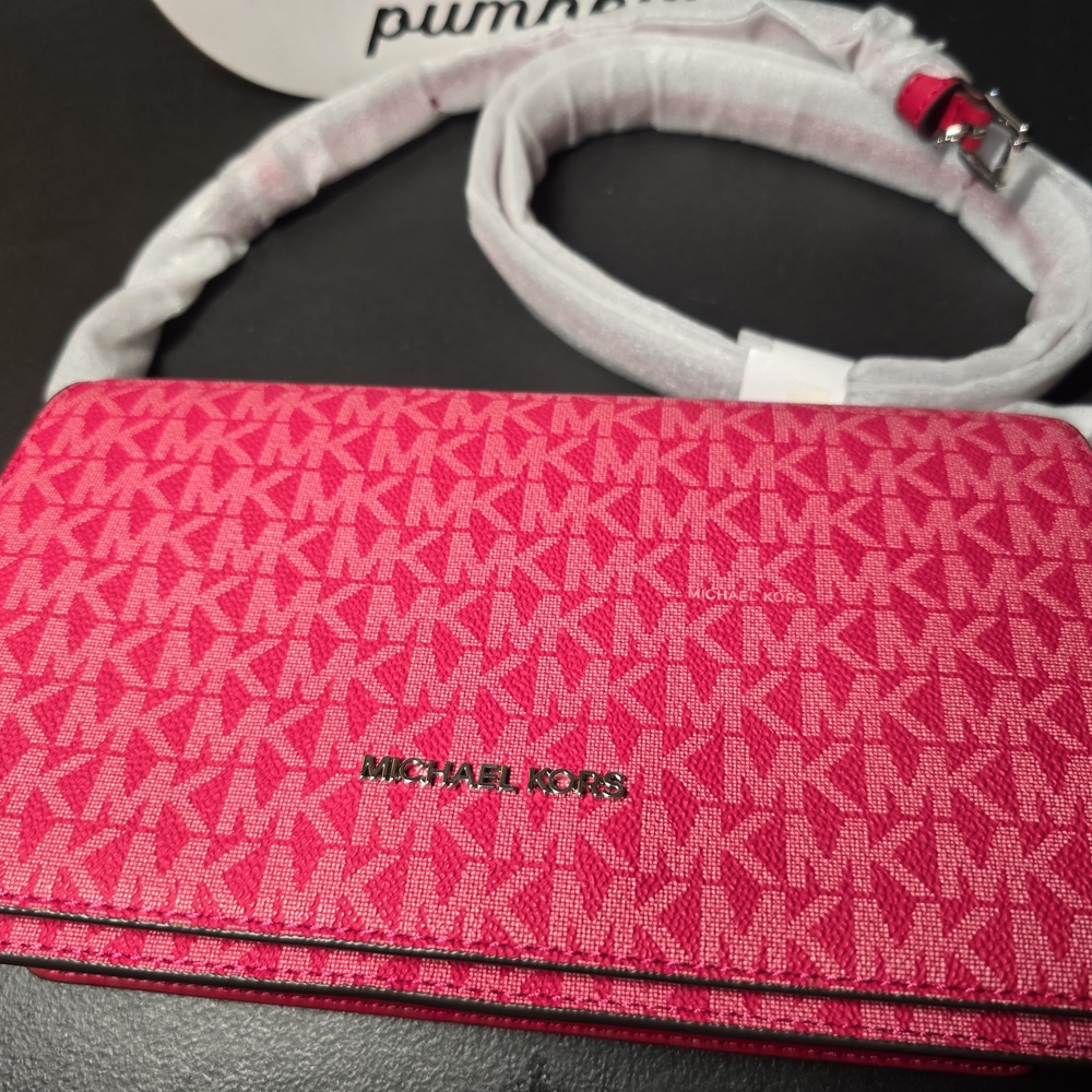 NWT Michael Kors Dark Raspberry Pink Medium Full Flap Crossbody With Goodies